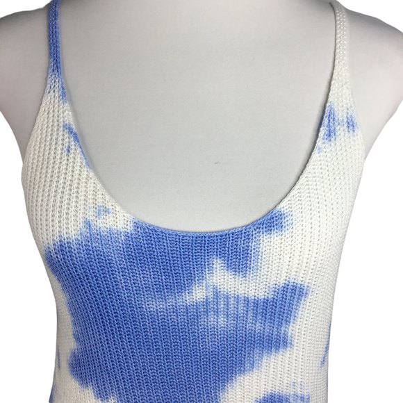 Women's Blue/White Scoop Neck Straps Sleeve Tie Dry Tank Top Size Small - Picture 2 of 8